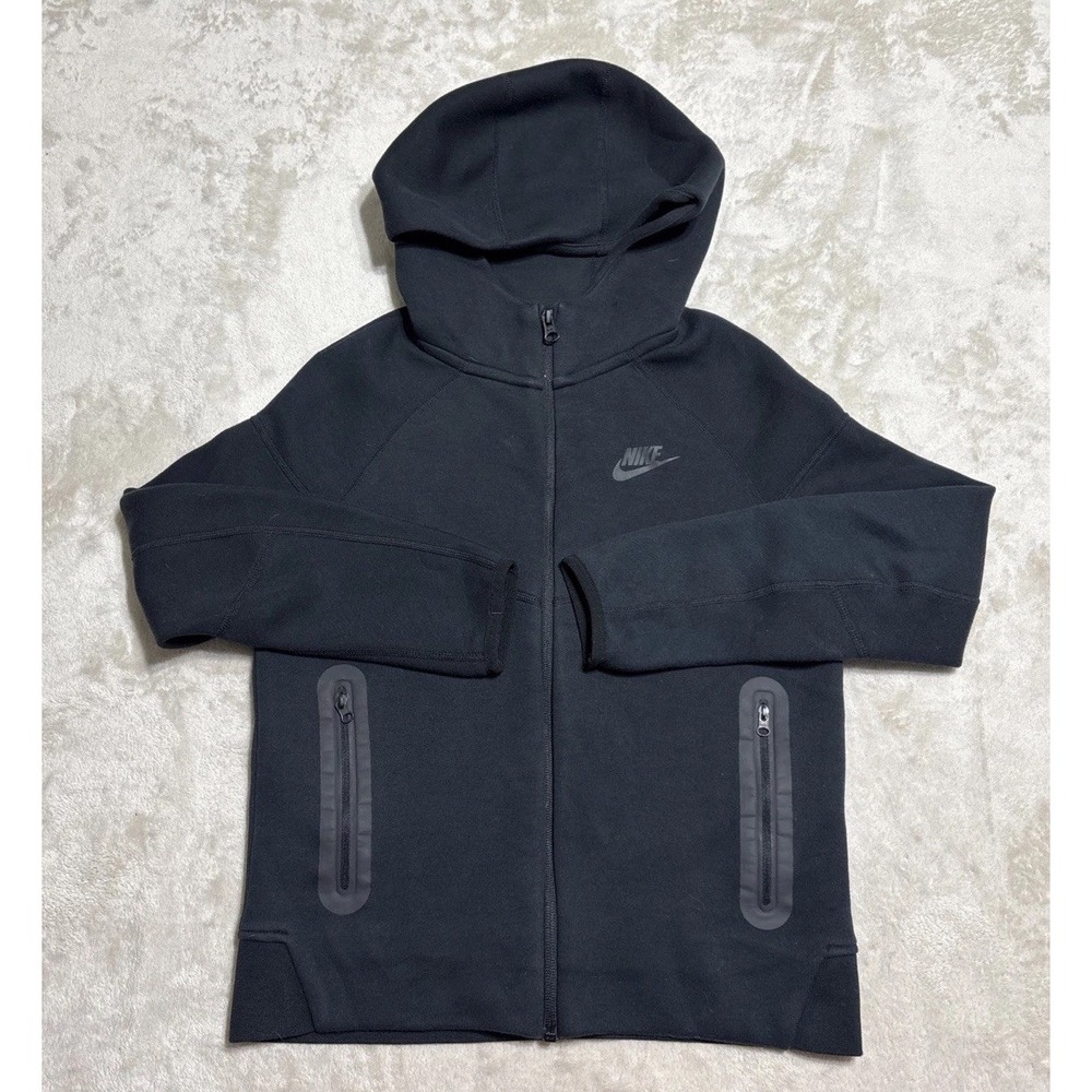 Nike Tech Fleece Hoodie Boys Size Medium Solid Black Full Zip FD3285-010